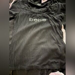 bebe Black Short Sleeve Tee with Rhinestone Logo
